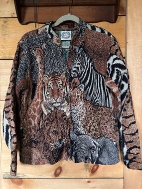 Vintage Sugar Street Weavers Button-Up Coat Large Safari Animal Print Tapestry